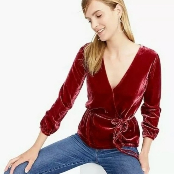 J CREW Faux Wrap Top In Drapwy Velvet Burgundy Red Dressy Holiday Size 10 - Picture 1 of 13